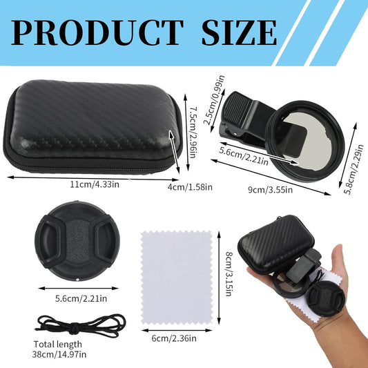 52mm CPL Filter for Phone Camera Clip Kit, Universal Phone Polarizing Filter Attachment Compatible with iPhone 16/15 / 14/13 Series, Polarizer to Enhance Vibrant Color and Reduce Glare
