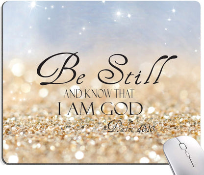 Christian Bible Verses Square Waterproof Mouse Pad Non-Slip Rubber Base MousePads for Office Laptop, 9.5"x7.9"x0.12" Inch(Be Still)