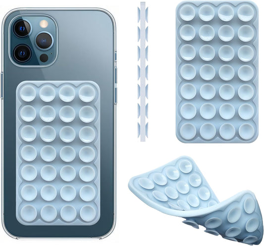 Silicone Double-Sided Suction Phone Case Detachable Mount, ASMR/Fidget Sticky Phone Grip Hands-Free Accessories for Selfies & Videos, Trending TikTok items for iphone & Android (3.74"x2.2", Baby Blue)