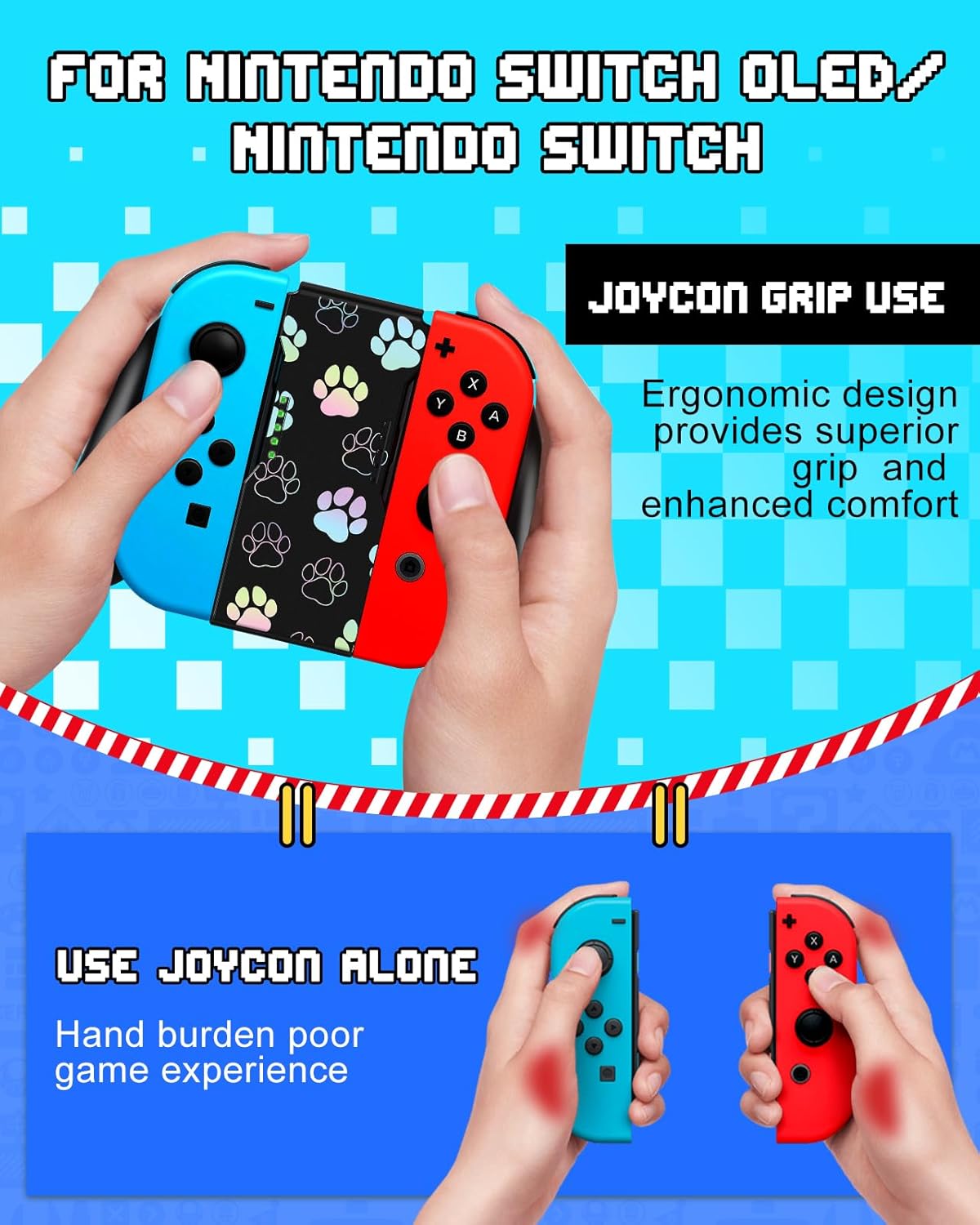 Lotadilo Joy-Con Grip for Nintendo Switch/Switch Oled - JoyCon Comfort Hand Grips Controller for Women Girls Teen Boys Cute Cartoon Design, Dog Paw