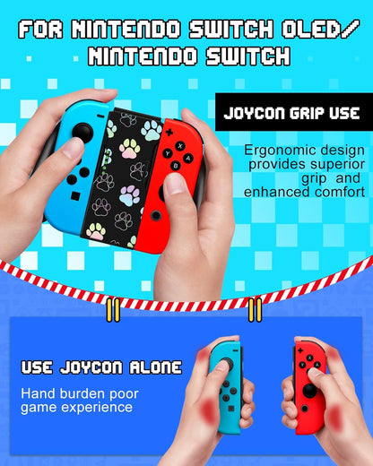 Lotadilo Joy-Con Grip for Nintendo Switch/Switch Oled - JoyCon Comfort Hand Grips Controller for Women Girls Teen Boys Cute Cartoon Design, Dog Paw