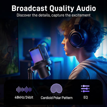 MAONO Wireless Microphone for PC,Gaming Streaming Condenser Mic with Software AI Voice Change,3-Level Noise Cancellation,Custom EQ,Gain Control USB Mic for Podcast Recording (DM40-Black)