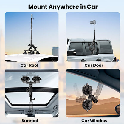 Suction Car Mount for GoPro/Insta360/DJI | Aluminum Alloy Extendable Selfie Stick with Multi-Joint Flexible Arm | Upsized Strong Suction Mount Kit Includes Tripod Adapter