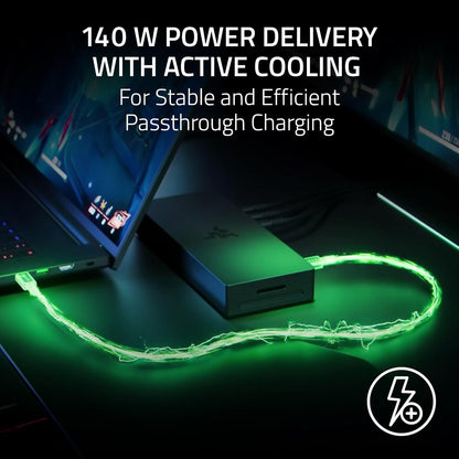 Razer Thunderbolt 5 Dock Chroma: 10 Ports w/M.2 Storage Slot - Triple 4K Displays at 144 Hz or Single 8K at 60 Hz - Thunderbolt Share Enabled - 140W Power Delivery - Connect 3 TB5 Devices - Black