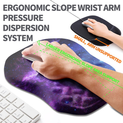 Ergonomic Slope Mouse Pad Wrist Support, Wrist Rest Mousepad for Carpal Tunnel Pain Relief with Massage Bulge and Slow Rebound Memory Foam (12x8 inch, Galaxy)