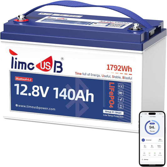 Smart Bluetooth 12V 140Ah LiFePO4 Battery, 12 Volt Lithium Battery with Low Temperature Protection, 150A BMS, Group31, Perfect for Trolling Motor, RVs, Marine, Boat, Energy Storage System