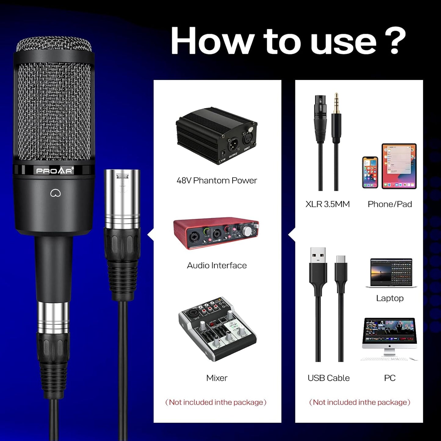 Condenser Microphone XLR,Professional Studio Recording Microphone for Computer PC,Cardioid Podcast Mic Kit with Boom Arm,Gaming Microphone for Streaming,ASMR,Singing,Voice Over,Vocal,YouTube,Zoom