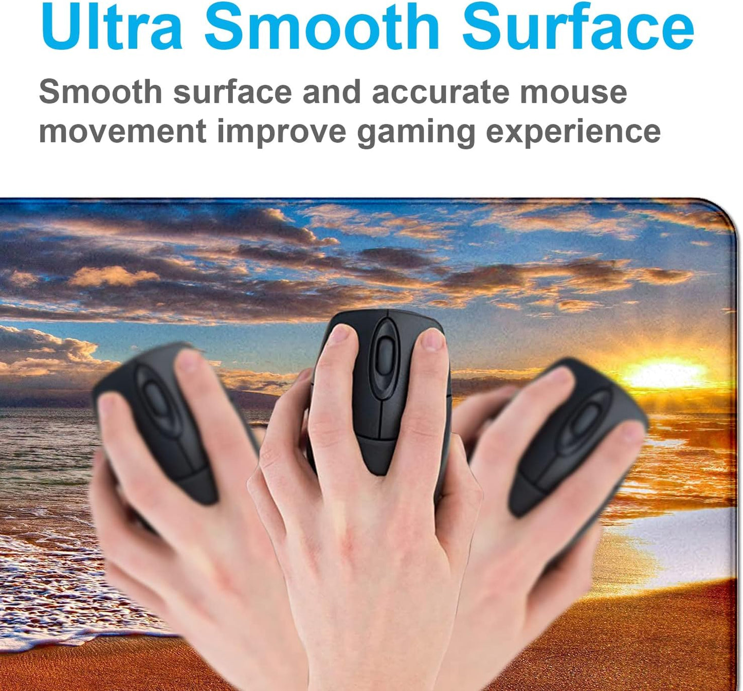 Large Extended Gaming Mouse Pad with Stitched Edges, Non-Slip Waterproof Rubber Base Mouse Pad for Office, Computer, Keyboard, Laptop and Home Desk Pad 35.4 x 15.7 x 0.12 Inch (Beach at Sunset)