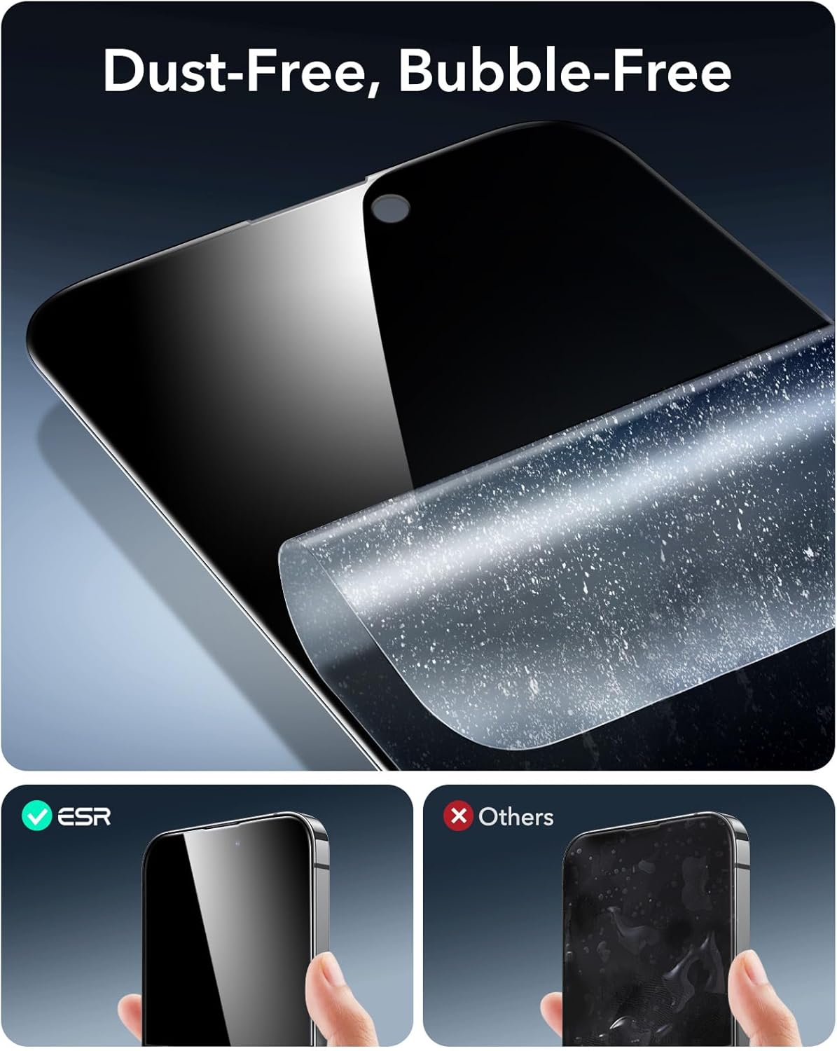 ESR 3 Pack 9H+ Glass for iPhone 14 Pro Max Privacy Screen Protector, [Military Grade Shatterproof & Longest Durable] Armorite Anti-spy Tempered Glass with UltraFit Tray