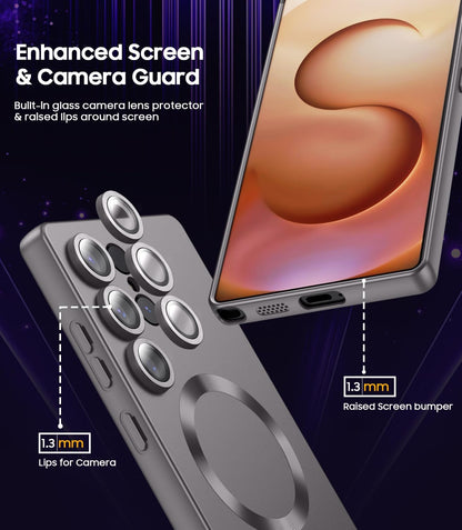 Magnetic for Samsung Galaxy S25 Ultra Case [Compatible with MagSafe][Built-in Camera Lens Protector] Slim Soft Silicone Bumper Shockproof Metallic Luster Phone Shell (Gray)