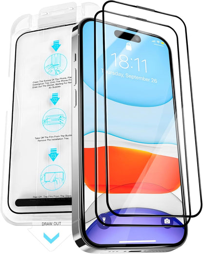 2 Pack Screen Protector for iPhone 16,Durable and Drop-Proof with 9H Hardness,Bubble-and-Dust-Free 16 HD High-Aluminum Tempered Glass,Easy Installation Exclusively