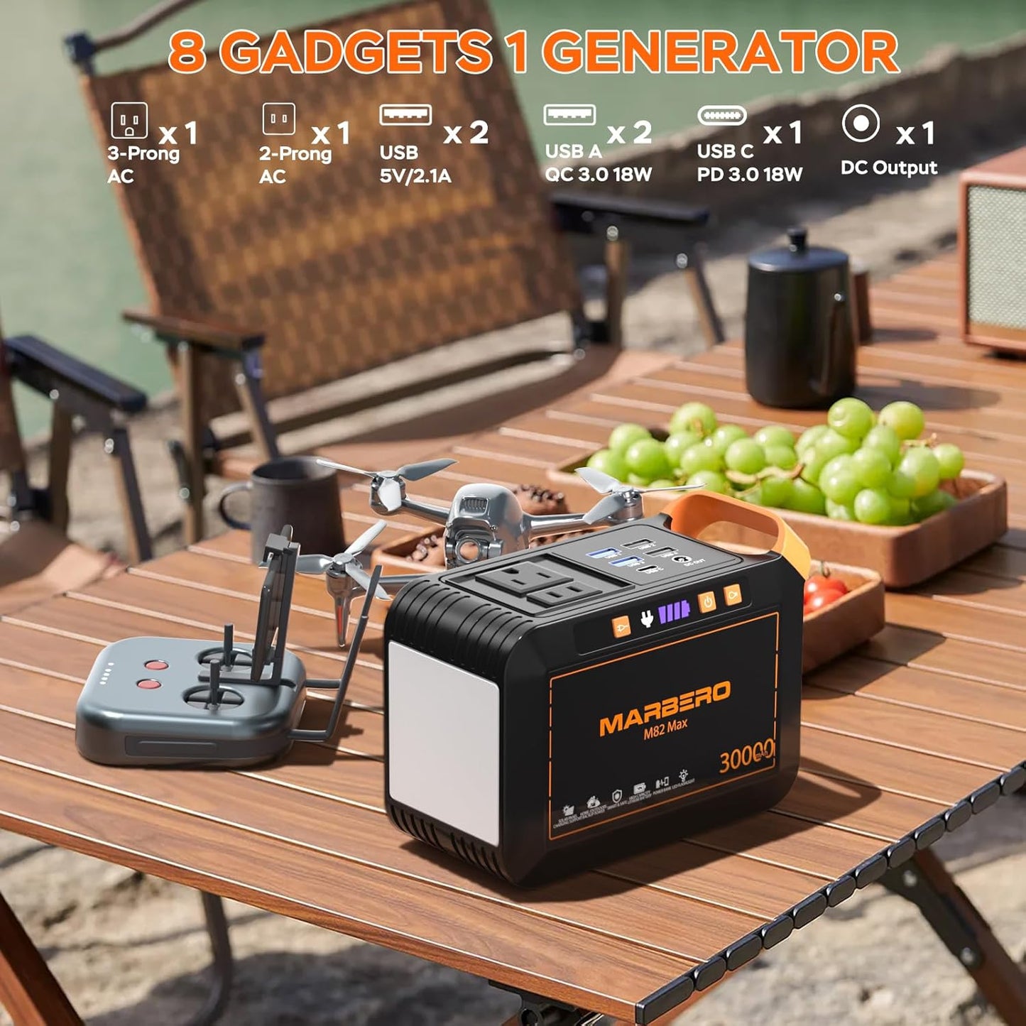 MARBERO Solar Generator 111Wh Portable Power Station with Solar Panel 30W Included Power Bank with AC Outlet 120W Surge for Home Outages Camping Outdoor Adventure Emergency