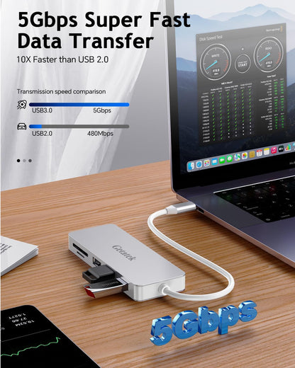USB C Hub, 7 Ports 1 USB C Multiport Adapter with 4K HDMI, 100W PD Charging, USB 3.0 5Gbps Data Port and 2 USB 2.0，TF/SD Card Reader, for MacBook Air, MacBook Pro, iPhone 15, iPhone 15 Pro Max