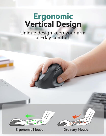 TECKNET Ergonomic Mouse, 4800 DPI Wireless Vertical Mouse, 5 Adjustable DPI Levels, 6 Buttons, 2.4G Silent Wireless Mouse for Laptop, PC, Chromebook, Mac - Black