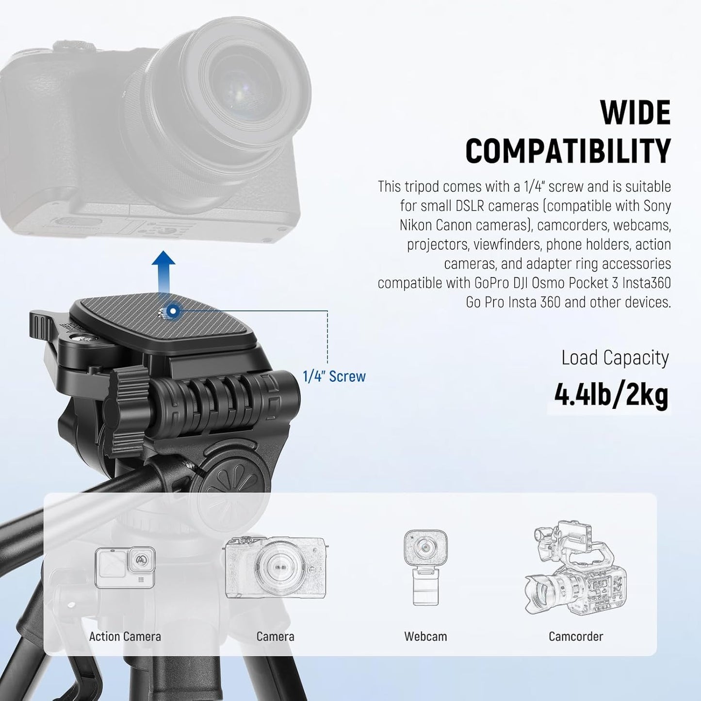 NEEWER Entry Level Version Mini Desk Phone Tripod Compatible with iPhone for Video Recording, Small Compact Table Top DSLR Camera Camcorder Webcam Stand, 3 Way Pan Tilt Head & Cell Phone Holder, TP52