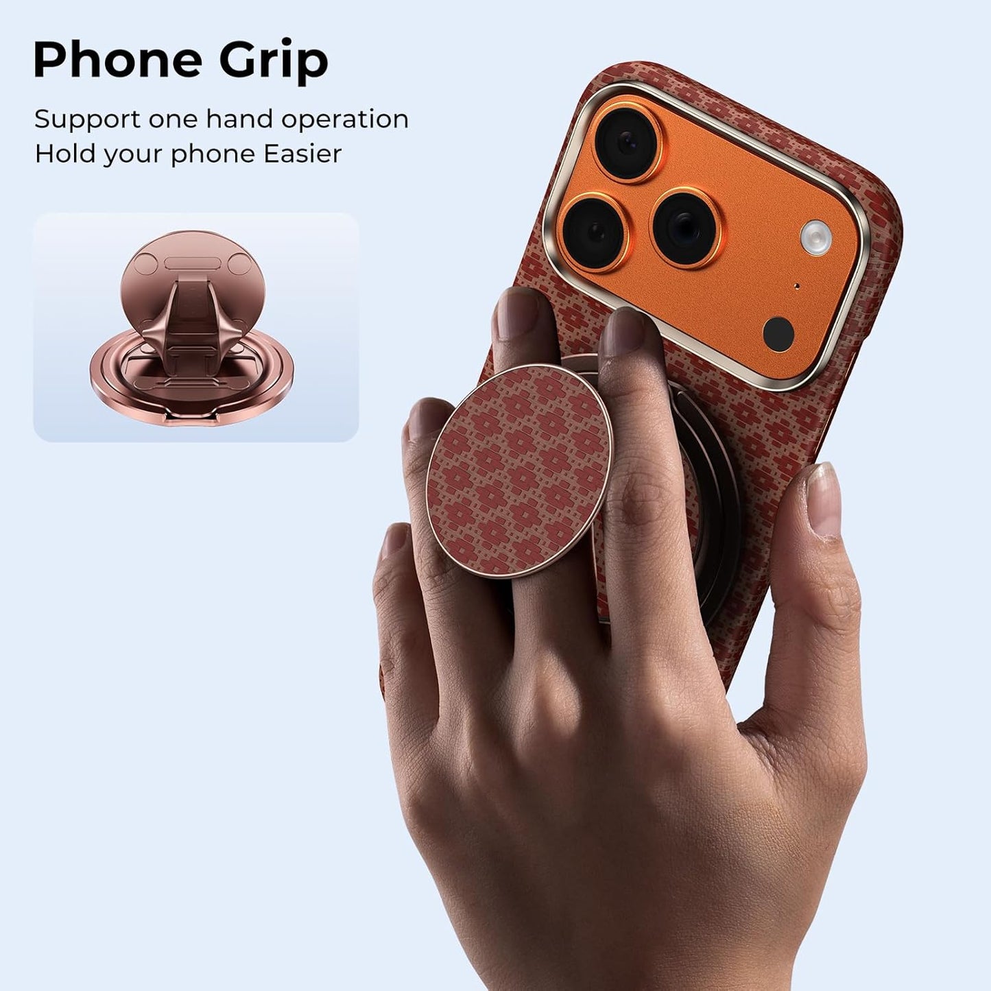 BENKS ArmorPop Magnetic Phone Grip & Stand for MagSafe, 360° Rotation Adjustable Phone Ring Holder for iPhone 17/16/15/14/13/12 Series, Durable Kevlar Design