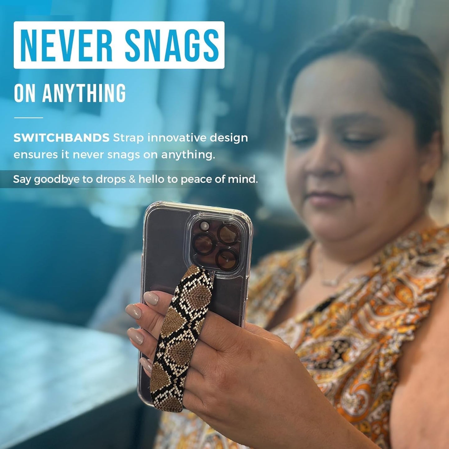 Phone Grip Strap - Reversible Finger Holder for Phone Back, Customizable Anti-Slip Design, Wireless Charging Compatible Detachable Holder for iPhone - Shark Bites