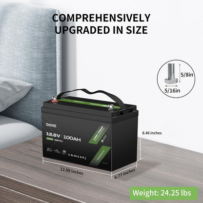 12V 100Ah LiFePO4 Lithium Battery, Built-in 100A BMS with Low-Temp Protection, 15000+ Deep Cycles & 1280Wh Energy for RV, Solar, Marine, Trolling Motor, Home Storage