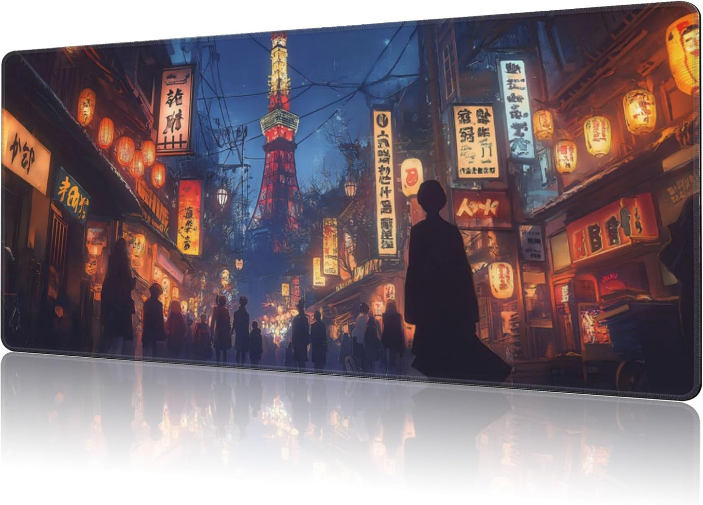 Mouse Pad Large Bustling Street in Tokyo Non-Slip Gaming Desk Mat with Stitched Edge Laptop Keyboard Desk Pad for Work Home Gaming (35.4 x 15.7 Inches)
