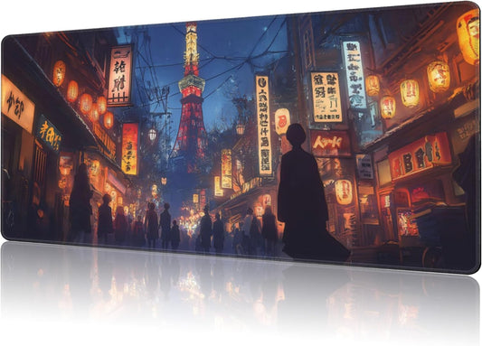 Mouse Pad Large Bustling Street in Tokyo Non-Slip Gaming Desk Mat with Stitched Edge Laptop Keyboard Desk Pad for Work Home Gaming (35.4 x 15.7 Inches)