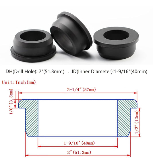 5 pcs 2" Drill Hole，1-9/16"ID Black Silicone Top hat Rubber Grommets for Wiring，Automotive，Firewall，Hole Plug，Desk，Screw，Water and Gas Pipe，Drain，House Siding，Cable Bushing，Glass，Wire Plug