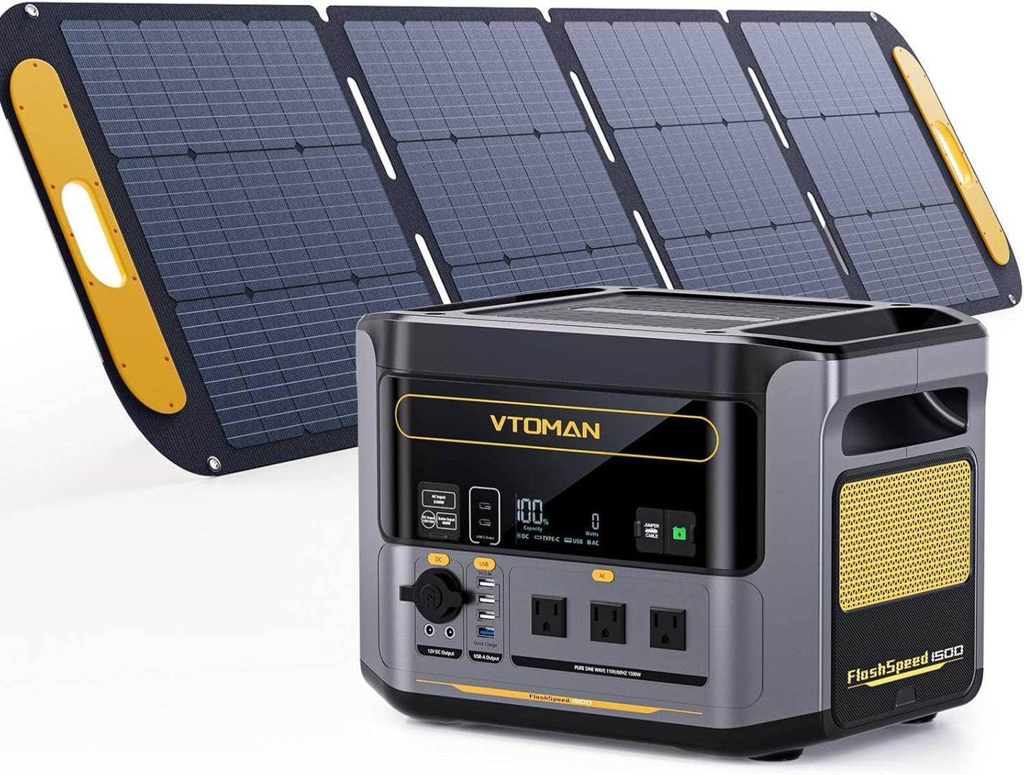 VTOMAN FlashSpeed 1500 Portable Power Station with 200W Pro Solar Panel - 1548Wh/1500W(3000W Peak) Solar Generator with LiFePO4 Battery, 100W USB-C, 60 Min Fast Charging 0-80% for Camping, Backup