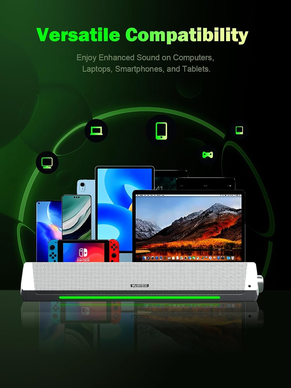 Bluedee Computer Speakers, Bluetooth Computer Soundbar, HiFi Stereo, 3.5mm Aux-in Connection, USB Powered Computer Speakers for Desktop Monitor, PC, Laptop, Tablets