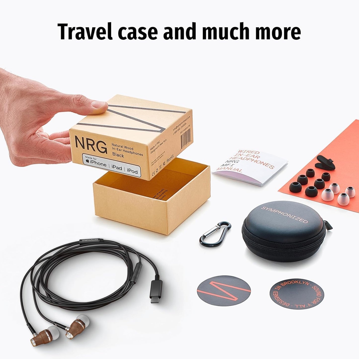 Symphonized Premium Wooden iPhone Earphones Wired (USB C) Deep Bass Sound, 3D Sound, Microphone Volume Control, 90% Noise Cancelling for Type C Devices. Earphones for iPhone 15 to 16 & Android