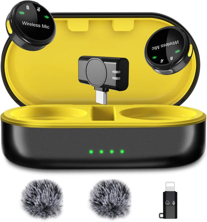 J7 Wireless Lavalier Microphone for iPhone, iPad and Android(Lightning/USB C), Mini Microphones 30 H Battery Life, 2 Pack Round Mini Mics for Video Recording YouTube TikTok Content Creator