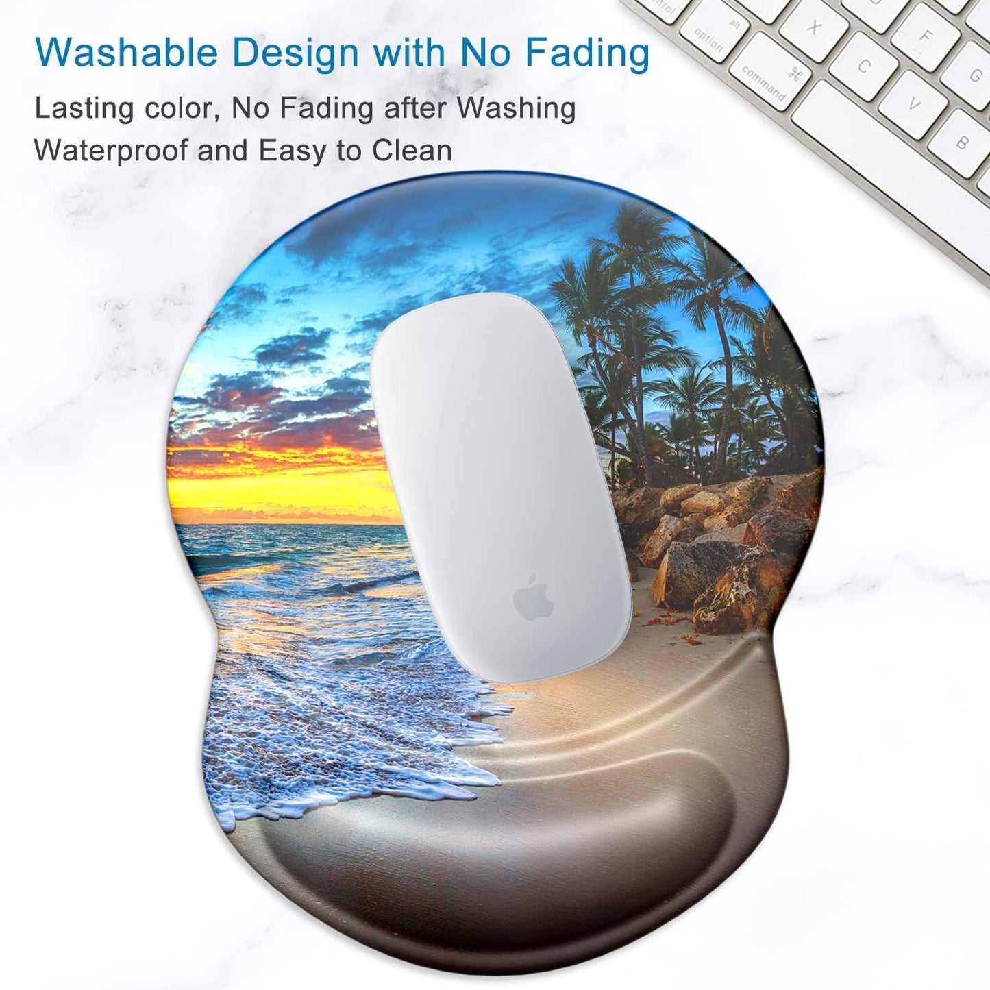 ITNRSIIET Ergonomic Mouse Pad with Gel Wrist Support Small Wrist Rest Smooth Surface Non-Slip PU Base Comfortable Office Supplies Pain Relief, 8.7 x 7.2 inches, Beach