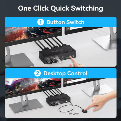 HDMI KVM Switch 2 Monitors 2 Computers 4K60Hz Dual Monitor KVM Switches for Dual PC or Laptops Share 1 Set of Keyboard Mouse Printer Wired Controller and 12V 1A DC Adapter Included