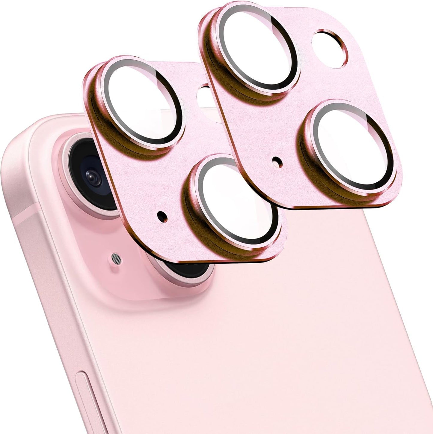 2 Pack Camera Lens Protector for iPhone 15 / iPhone 15 Plus,[Not Easy to Breakn ] AR Tempered Glass Strong Adsorption Metal Camera Cover Screen-pink