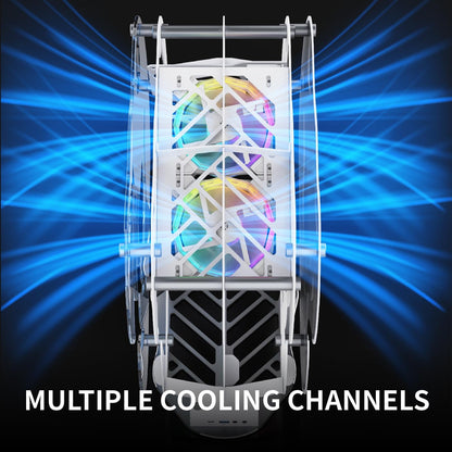 MegaPC Upgraded Open-Frame Mid-Tower Micro-ATX/Mini-ITX Gaming PC Case, Tempered Glass Side Panel, Pre-Installed ARGB PWM Fan, with USB3.0, USB-C, 240mm Radiator Support (Upgrade White)