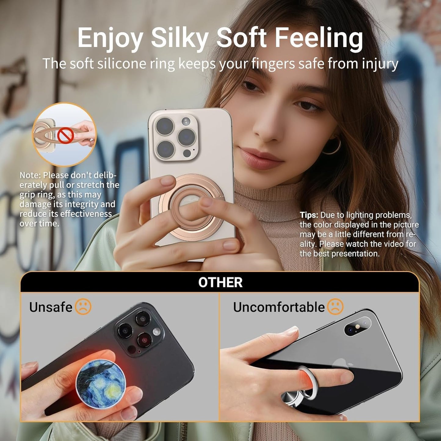 OPSO Magnetic Phone Ring Holder for MagSafe, 360° Rotatable Gym Finger Ring Grip Stand, [Dual-Sided Magnet] Magnetic Phone Grip Adjustable Kickstand for iPhone 16 15 14 13 12/Pro/Max, All Smartphone