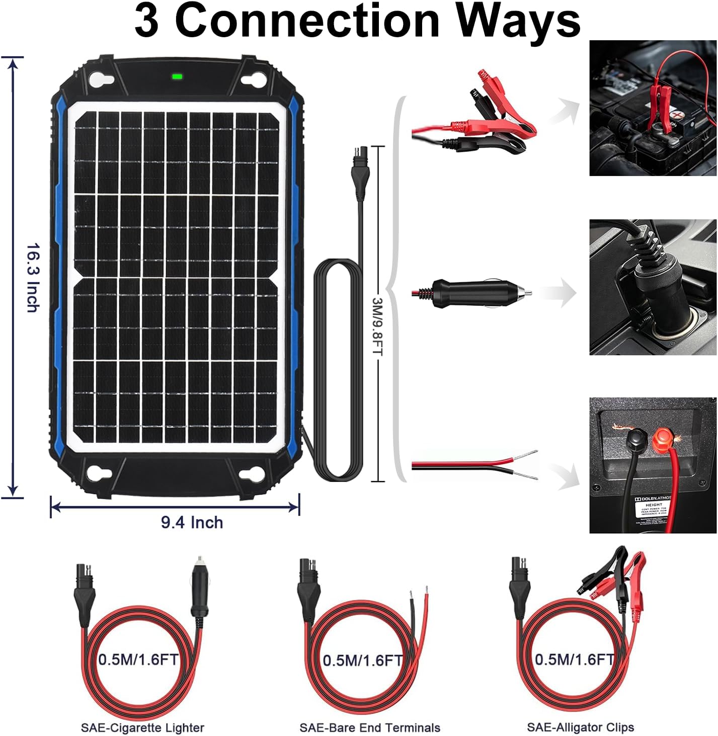 SUNER POWER Waterproof 12W 12V Solar Battery Charger & Maintainer Pro, Built-in UltraSmart MPPT Charge Controller, 12 Volt Solar Panel Trickle Charging Kits for Car Automotive Boat Marine RV Trailer