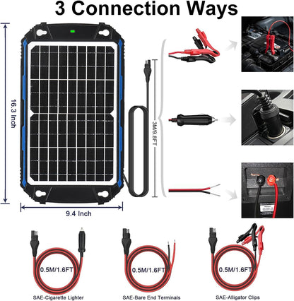 SUNER POWER Waterproof 12W 12V Solar Battery Charger & Maintainer Pro, Built-in UltraSmart MPPT Charge Controller, 12 Volt Solar Panel Trickle Charging Kits for Car Automotive Boat Marine RV Trailer