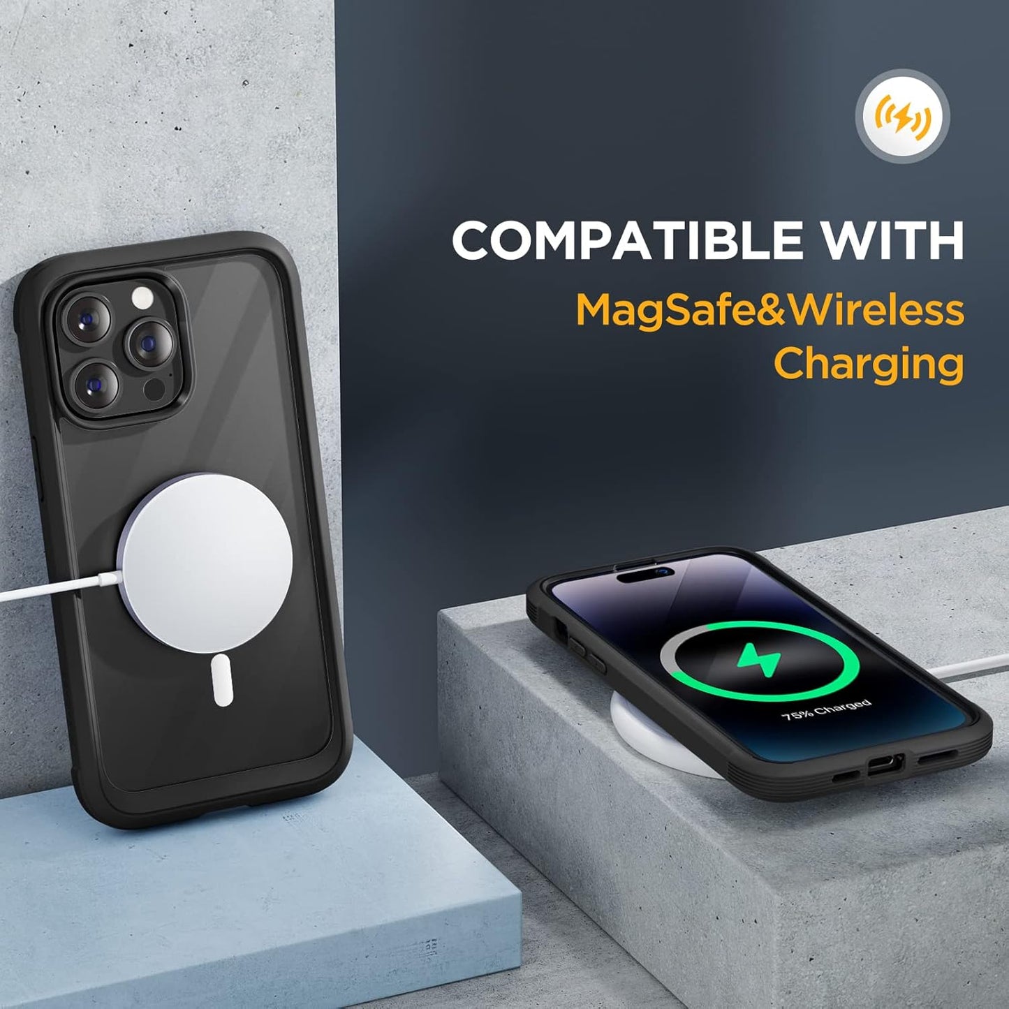 Miracase Glass Series Compatible with iPhone 14 Pro Case 6.1 Inch, Full-Body Clear Bumper Case with Built-in 9H Tempered Glass Screen Protector, with Camera Lens Protector, Black