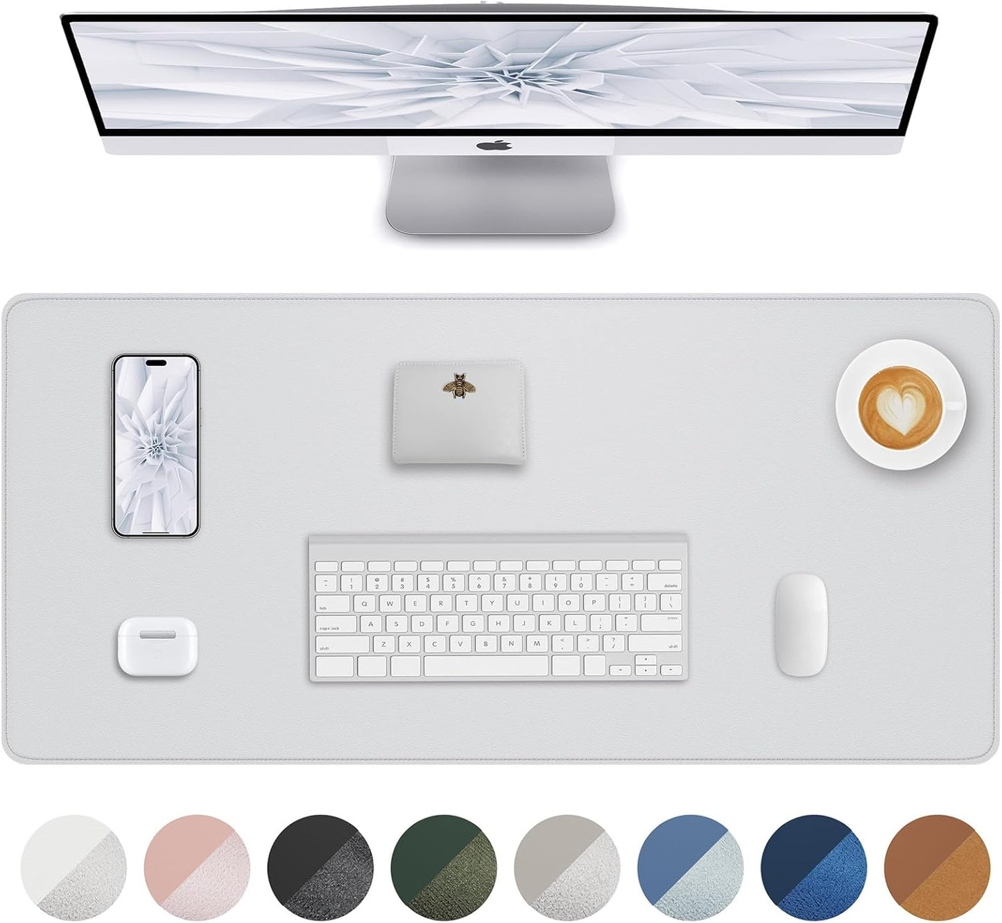 Non-Slip Desk Pad,Mouse Pad,Waterproof PVC Leather Desk Table Protector,Non-Slip PU Leather Desk Blotter, Easy Clean Laptop Desk Writing Mat for Office Work/Home/Decor(White, 24" x 13.7")