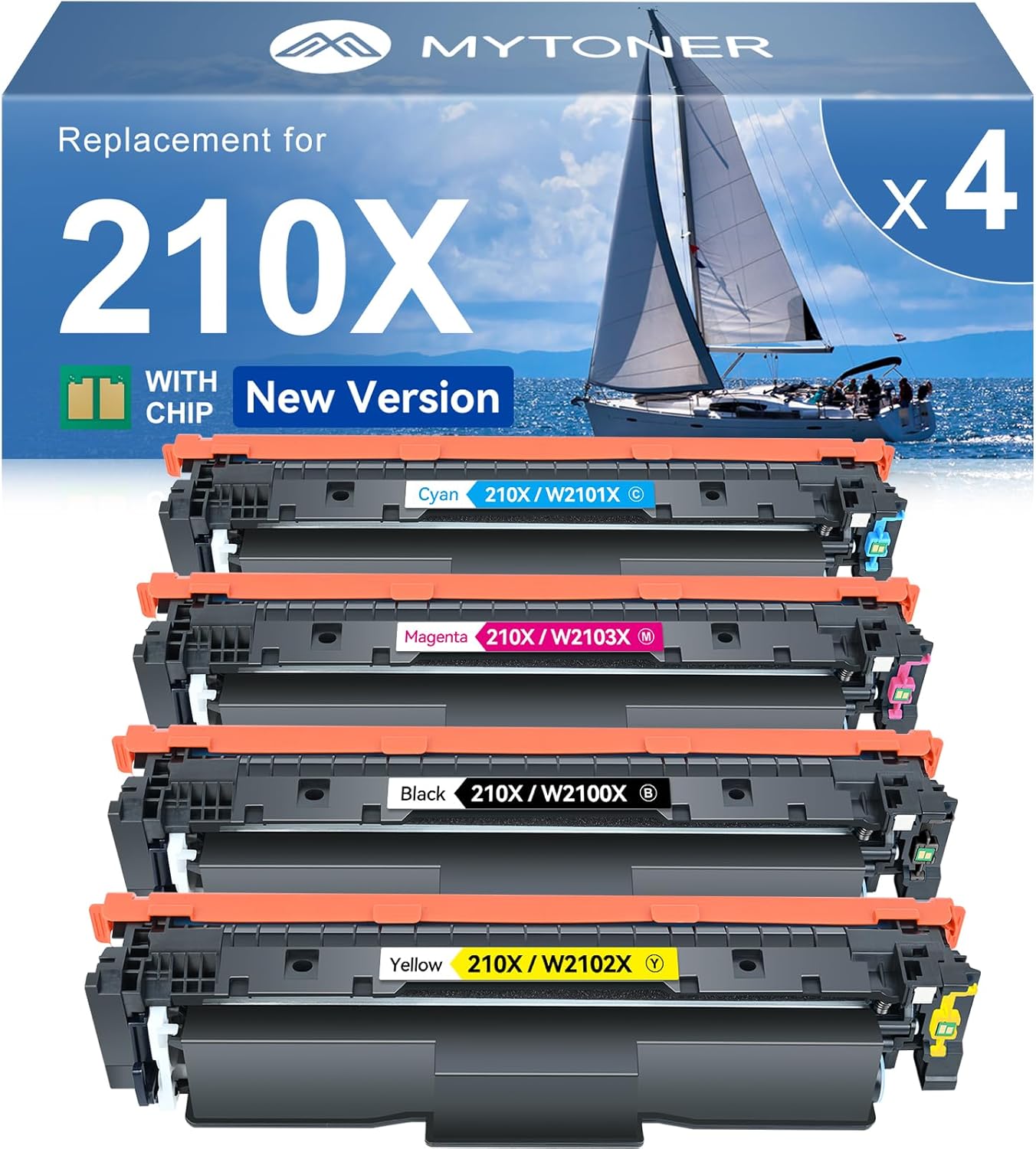 MYTONER 210X Toner Cartridges 4 Pack Compatible Replacement for HP 210X 210A 210 High Yield for Color Pro MFP 4301fdw 4301fdn 4201dw 4201dn Series Printer Ink 210X 210A W2100X W2100A