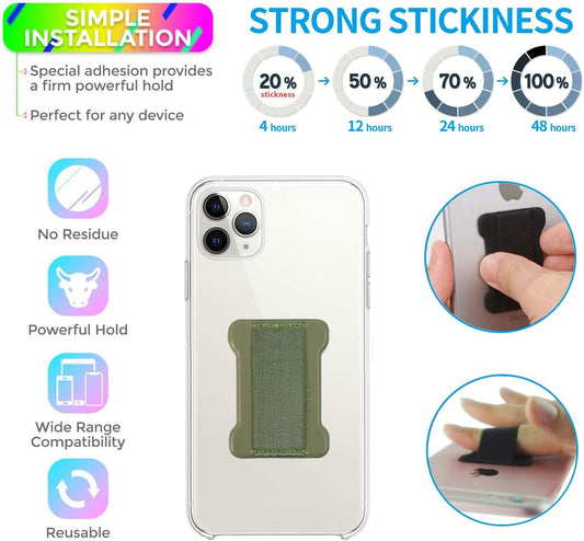 Universal Phone Grip for Smartphones - Phone Holder for Hand for Back of Phone - Wireless Charging Compatible (Green) - 2Pack