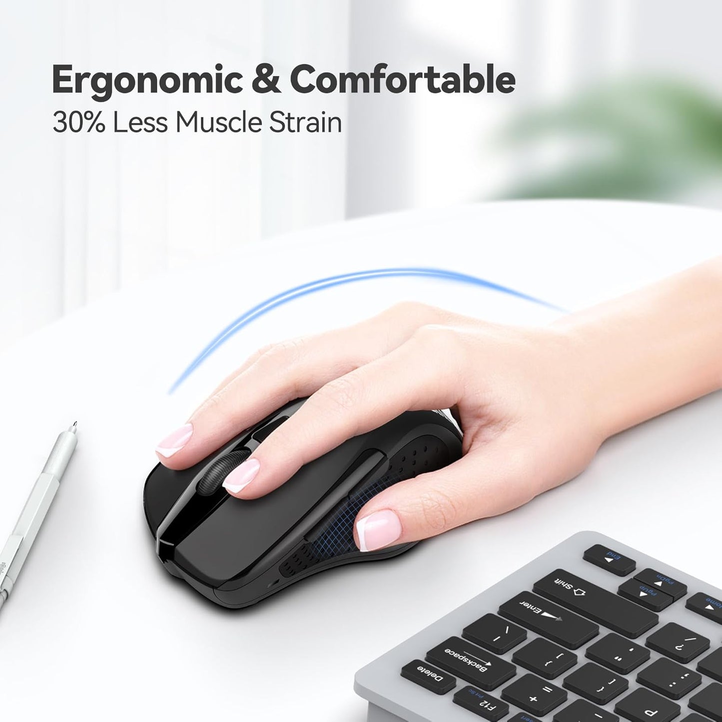 TECKNET Wireless Mouse, 2.4G Ergonomic Optical Mouse, Computer Mouse for Laptop, PC, Computer, Chromebook, Notebook, 6 Buttons, 24 Months Battery Life, 2600 DPI, 5 Adjustment Levels, for Small Hand