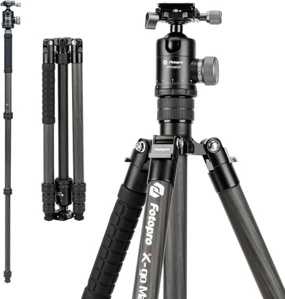 Fotopro 68" Carbon Fiber Travel Tripod, Heavy Duty Camera Tripod with Ball Head, Detachable Monopod with Quick Release Plate and Bag, Load up to 12KG/26lbs