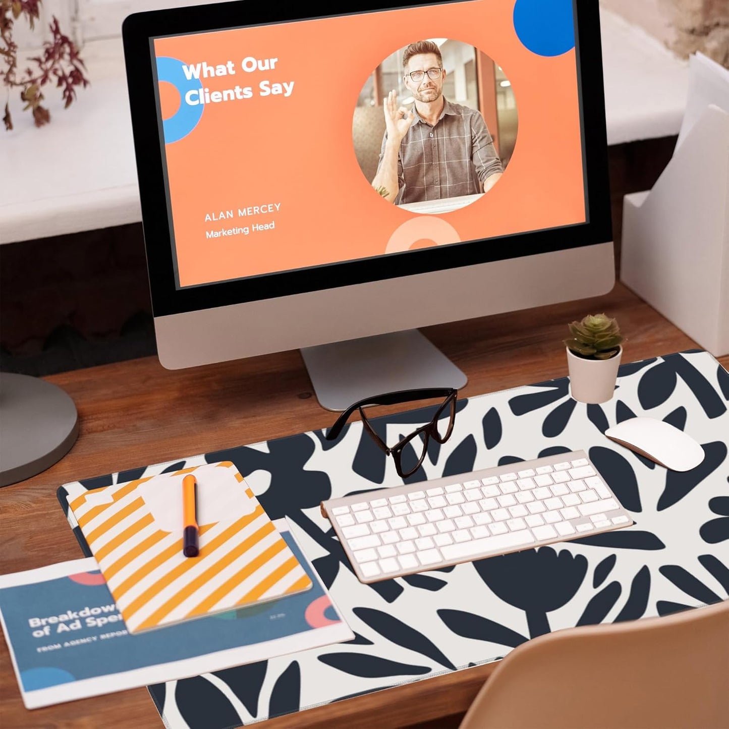 Desk Pad,Hand Drawn Leaves and Flowers Desk Mat,Abstract Plant Large Gaming Mouse Pad for Desk,Extended Big Computer Keyboard Mouse Pad with Non-Slip Base and Stitched Edge,35.4"x15.7"