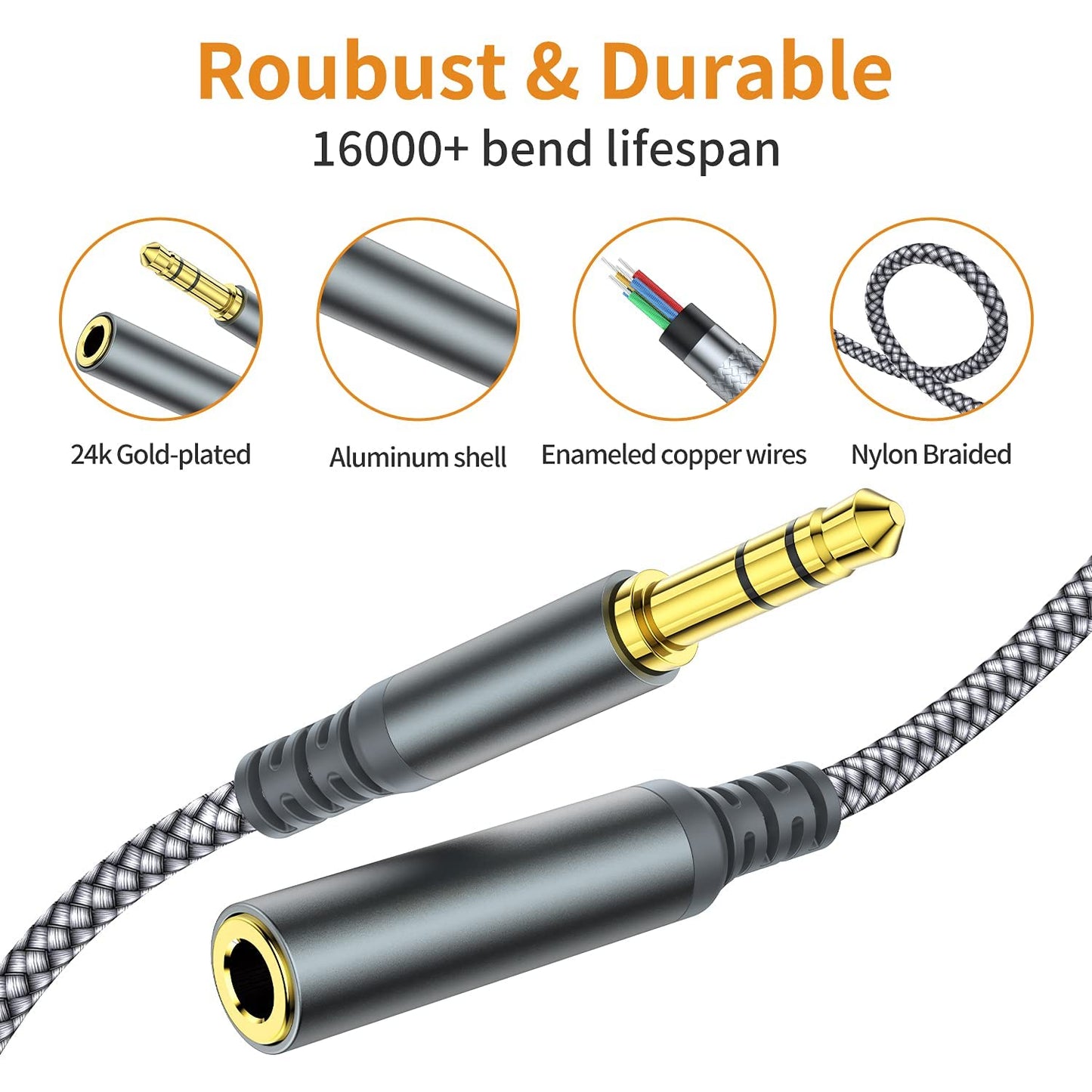 MCSPER Headphone Extension Cable, [2-Pack, 10ft Hi-Fi ] 3.5mm Extension AudioMale to Female Aux Adapter Hi-Fi Sound Stereo Extender Cord for Headset, iPhone, iPad, Smartphones, Tablets & More (Grey)