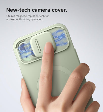 SURITCH for iPhone 14 Plus/15 Plus Case with Magnetic Camera Slide Cover and Adjustable Kickstand, Compatible with MagSafe, Shockproof Bumper Case Slim Protective Cover 6.7 Inch, Green