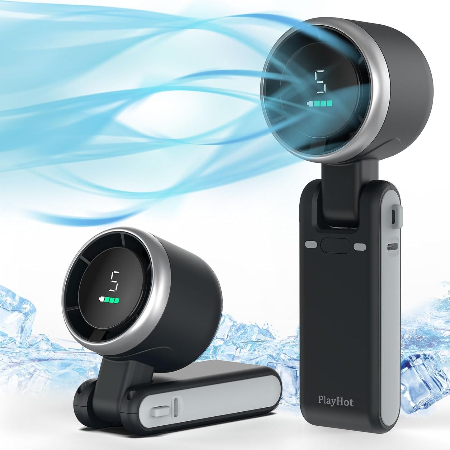 Portable Handheld Turbo Fan, 5 Gear Wind, Battery Operated, Up to 12 Working Hours, 3 IN 1 Hand Fans with Air Turbo Tech Cooling Fan for Outdoor Activities, Travel, Beach (Black)