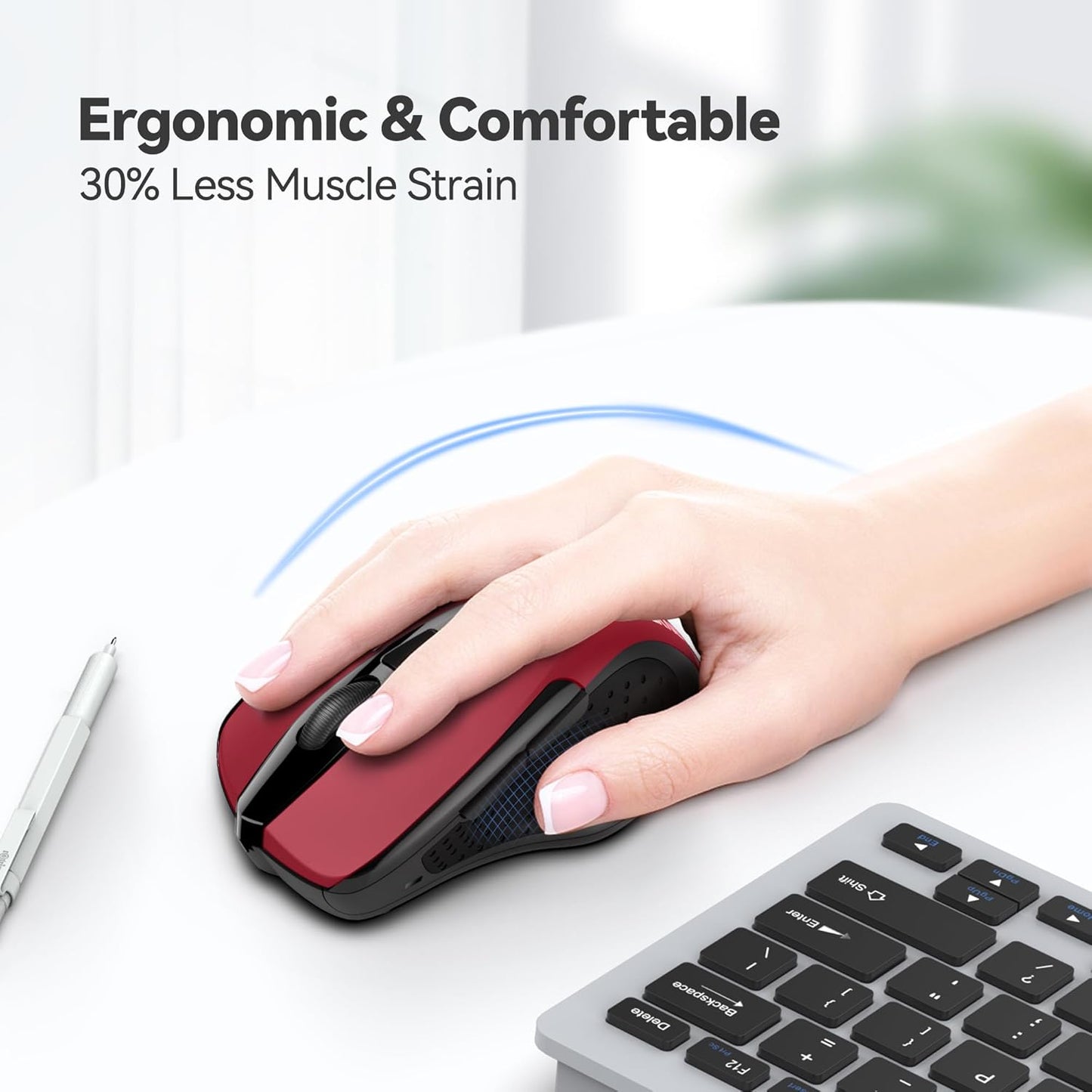 TECKNET Wireless Mouse, 2.4G Ergonomic Optical Mouse, Computer Mouse for Laptop, PC, Computer, Chromebook, Notebook, 6 Buttons, 24 Months Battery Life, 4000 DPI, 6 Adjustment Levels