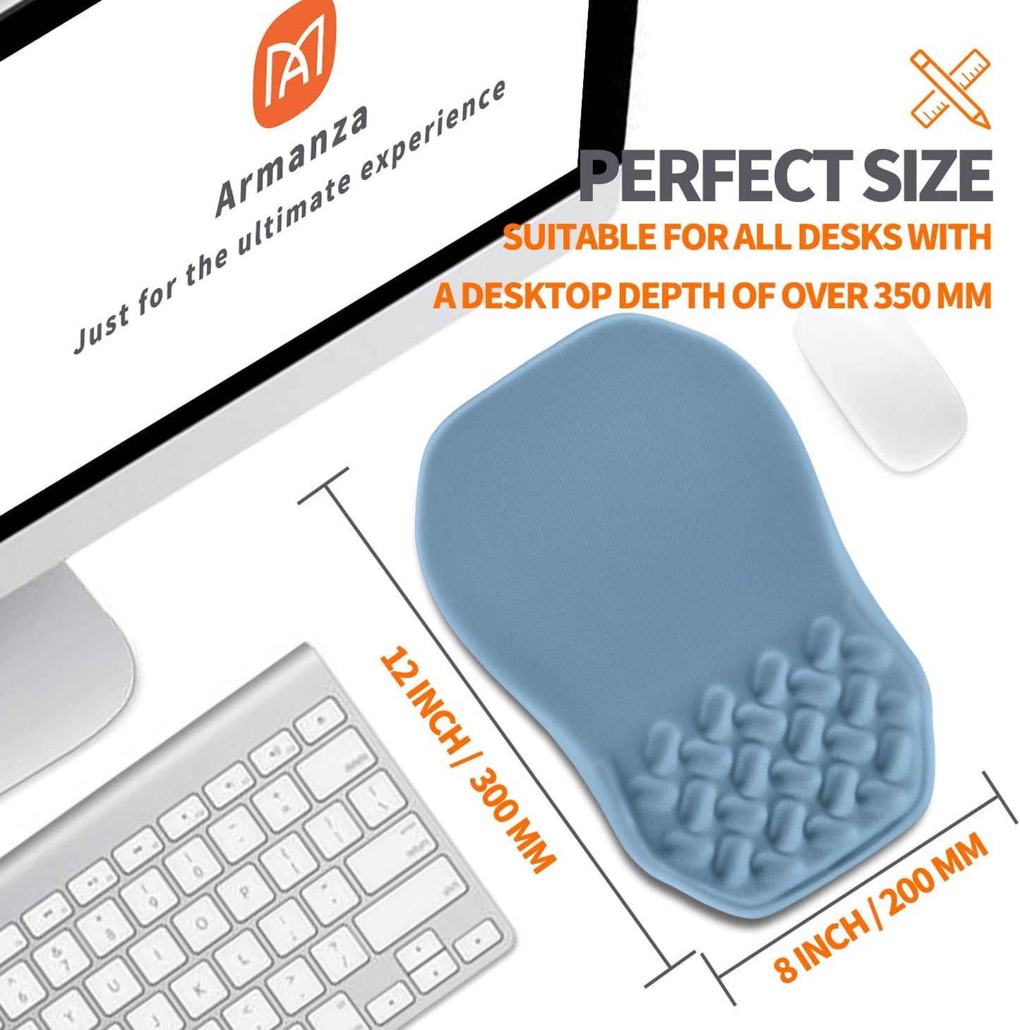 Ergonomic Slope Mouse Pad Wrist Support, Wrist Rest Mousepad for Carpal Tunnel Pain Relief with Massage Bulge and Slow Rebound Memory Foam (12x8 inch, Sky Blue)