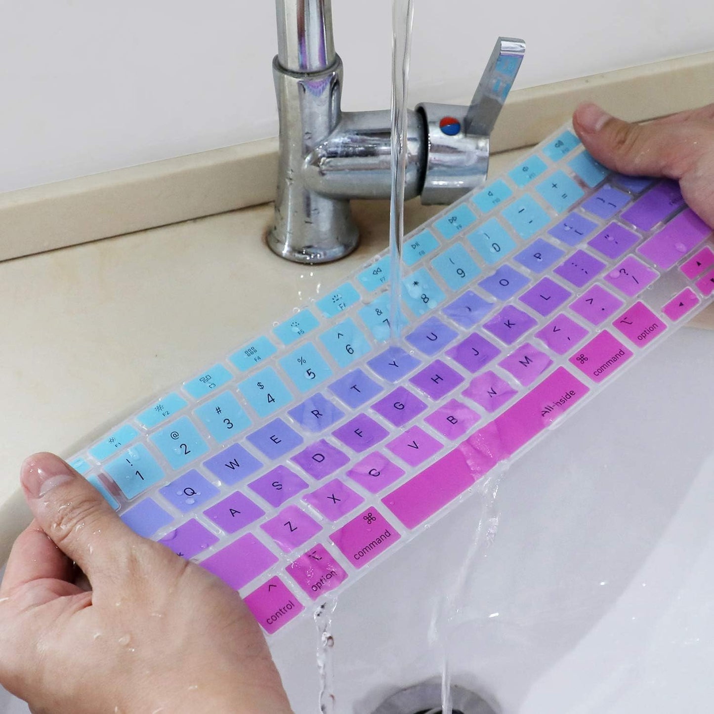 Allinside Silicone Keyboard Cover for New MacBook Air 13 inch A2179 Released in 2020 with Touch ID and Retina Display US Version, Ombre Blue Pink