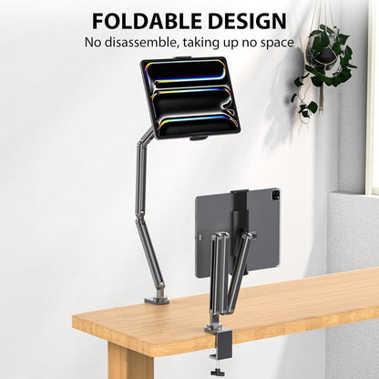 KU XIU Aluminum Alloy Tablet Stand for Desk, Adjustable Foldable Arm Holder Mount Compatible with iPad 10/9th, iPad 13/12.9/11'' Pro Air Mini, Portable Monitor 7-15.6'', Samsung Galaxy Tab S9/FE/A9/S6